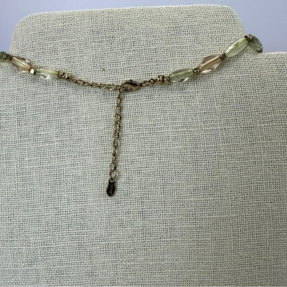 Lenox Iridescent Glass Beads Green Peach Clear Tones Gold Iridescent Necklace - Picture 5 of 9